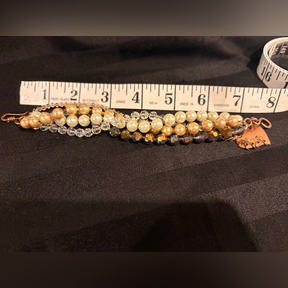 Gold and Pearl Multi-Strand Beaded Bracelet - Unbranded - Picture 2 of 4